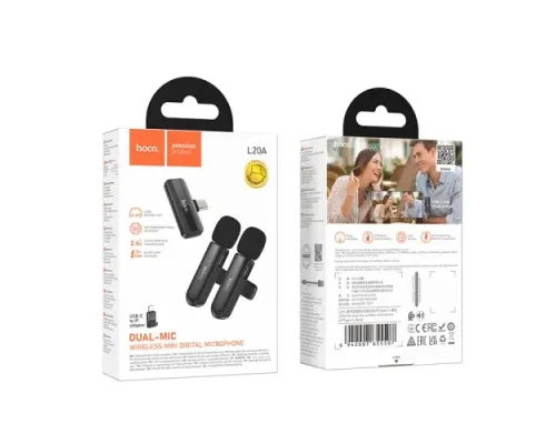 Мікрофон HOCO L20A Fair dual-mic wireless microphone(iP/Type-C) black mag-6942007655507145302