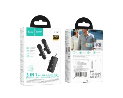 Мікрофон HOCO L20C Fair dual-mic wireless microphone(iP/Type-C/3.5) Чорний mag-6942007673761153725