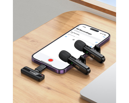 Бездротова мікрофонна система HOCO L20A Fair dual-mic wireless microphone(iP/Type-C) Black (6942007655507)