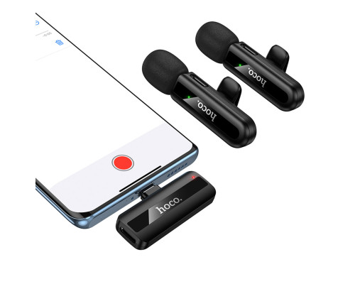 Бездротова мікрофонна система HOCO L20A Fair dual-mic wireless microphone(iP/Type-C) Black (6942007655507)