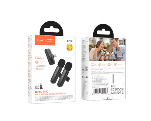 Бездротова мікрофонна система HOCO L20A Fair dual-mic wireless microphone(iP/Type-C) Black (6942007655507)