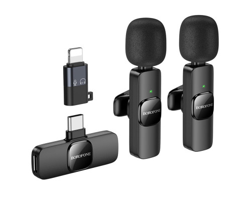 Мікрофон-петличка BOROFONE BFK15 Dual-mic lavalier wireless digital microphone (iP/Type-C) Black (6941991117107)