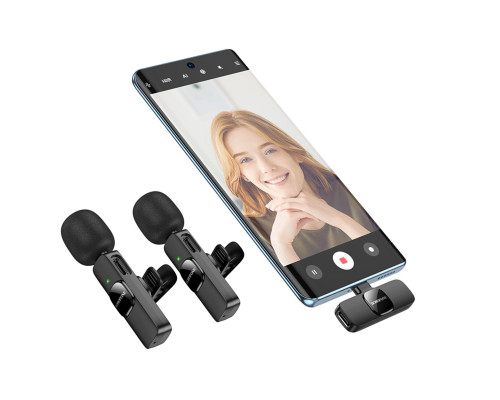 Мікрофон-петличка BOROFONE BFK15 Dual-mic lavalier wireless digital microphone (iP/Type-C) Black (6941991117107)