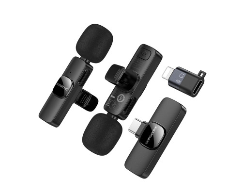 Мікрофон-петличка BOROFONE BFK15 Dual-mic lavalier wireless digital microphone (iP/Type-C) Black (6941991117107)
