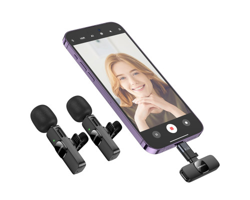 Мікрофон-петличка BOROFONE BFK15 Dual-mic lavalier wireless digital microphone (iP/Type-C) Black (6941991117107)