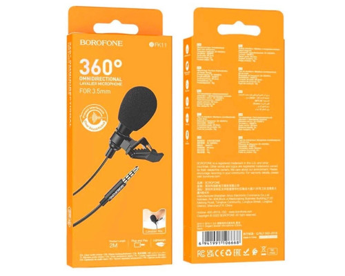 Мікрофон-петличка BOROFONE BFK11 Elegant lavalier microphone 3.5mm Black (6941991106668)