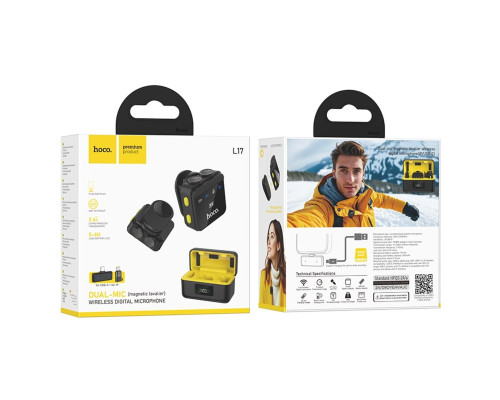 Бездротова мікрофонна система HOCO L17 Dual-mic magnetic lavalier wireless digital microphone (iP/Type-C) Black (6942007645997)