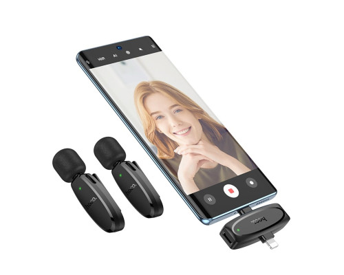 Бездротова мікрофонна система HOCO L15 Dual-mic clip-on wireless digital microphone (iP/Type-C) Black (6942007638623)