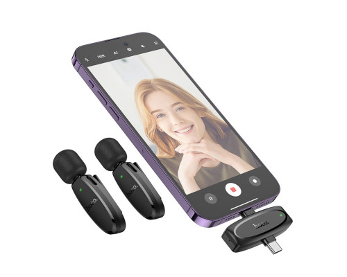Бездротова мікрофонна система HOCO L15 Dual-mic clip-on wireless digital microphone (iP/Type-C) Black (6942007638623)
