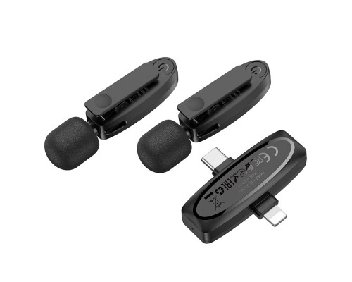 Бездротова мікрофонна система HOCO L15 Dual-mic clip-on wireless digital microphone (iP/Type-C) Black (6942007638623)