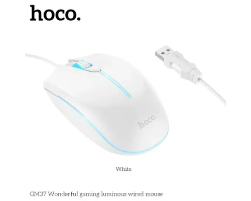 Комп ютерна Миша HOCO GM37 Wonderful gaming luminous wired mouse White mag-6942007647960144372