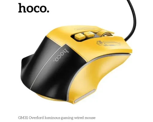 Комп ютерна Миша HOCO GM31 Overlord luminous gaming wired mouse Жовто-чорна mag-6942007629201145277