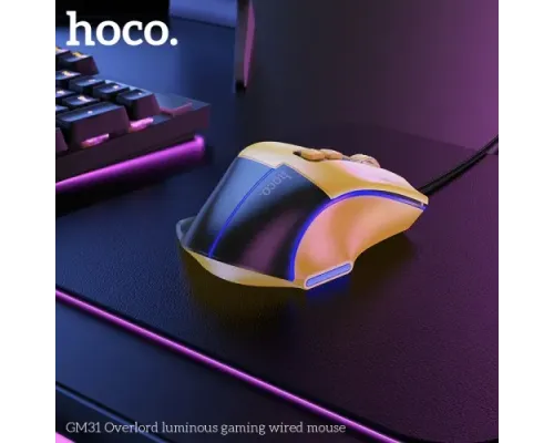 Комп ютерна Миша HOCO GM31 Overlord luminous gaming wired mouse Жовто-чорна mag-6942007629201145277
