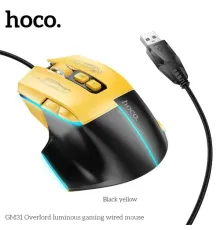 Комп ютерна Миша HOCO GM31 Overlord luminous gaming wired mouse Жовто-чорна mag-6942007629201145277