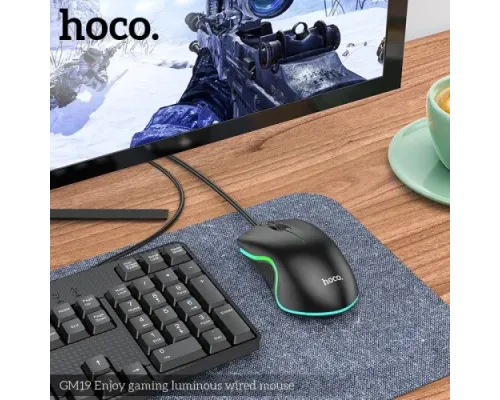 Комп ютерна Миша HOCO GM19 Enjoy gaming luminous wired mouse Чорна mag-6931474784131145046