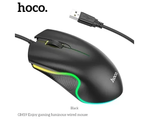 Комп ютерна Миша HOCO GM19 Enjoy gaming luminous wired mouse Чорна mag-6931474784131145046