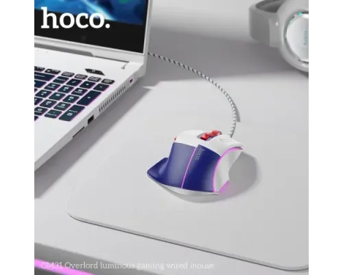 Комп ютерна Миша HOCO GM31 Overlord luminous gaming wired mouse Біло-синя mag-6942007629218144033