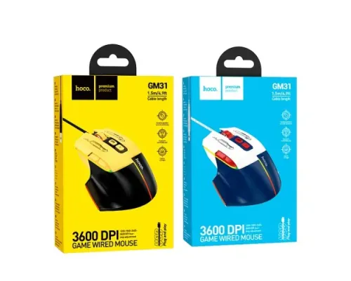 Комп ютерна Миша HOCO GM31 Overlord luminous gaming wired mouse Біло-синя mag-6942007629218144033