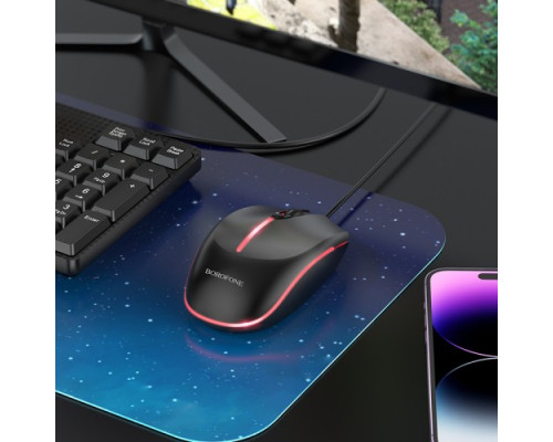 Дротова оптична USB мишка BOROFONE BG10 Soaring game luminous wired mouse чорна mag-6941991102745138220