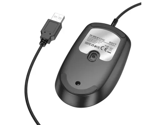 Дротова оптична USB мишка BOROFONE BG17 Morning business wired mouse чорна mag-6941991119125145013