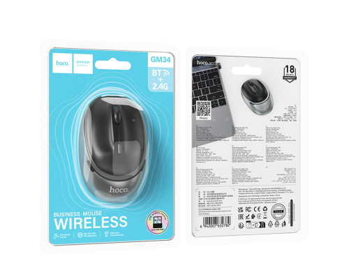 Миша HOCO GM34 Nuevo dual-mode business wireless mouse Black Metal Gray (6942007632782)
