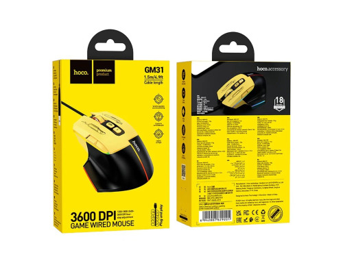 Миша HOCO GM31 Overlord luminous gaming wired mouse Black Yellow (6942007629201)