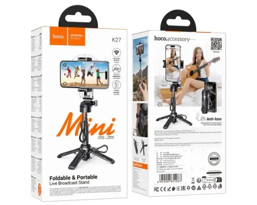 Селфі-палиця трипод HOCO K27 Magic portable mini live broadcast stand Black mag-6942007654067144373
