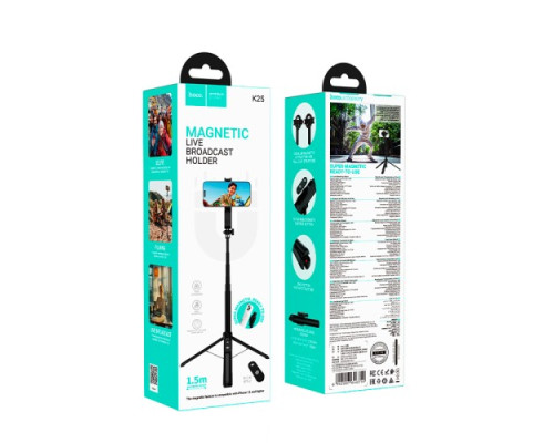 Селфі-палиця трипод HOCO K25 Sherkhan MagSafe alum.alloy live broadcast holder 1,5m Black mag-6942007646314138672