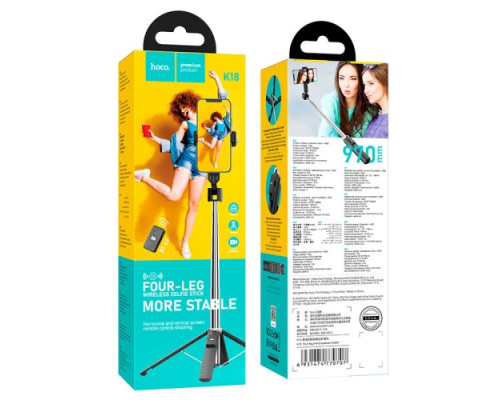 Селфі-палиця трипод HOCO K18 Wave four-leg live broadcast holder (0,97m.) Black mag-6931474770707141551
