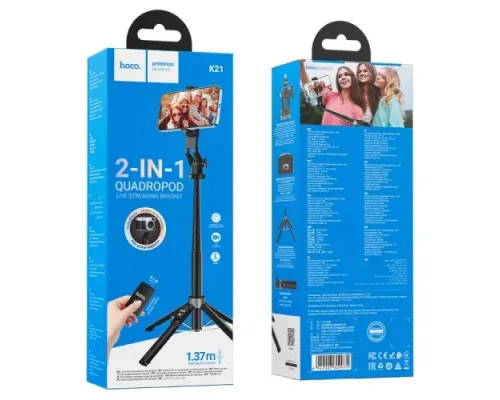 Селфі-палиця трипод HOCO K21 Stream aluminum alloy live broadcast holder Black mag-6942007609975144362