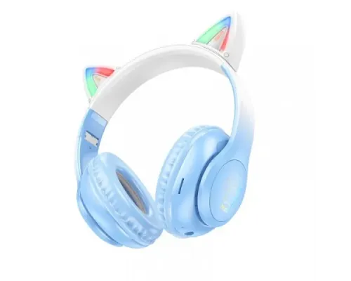 Навушники накладні HOCO W42 Cat Ears over-ear BT headphones BT5.3 Crystal Blue Деф.пак mag-2000001536551153167