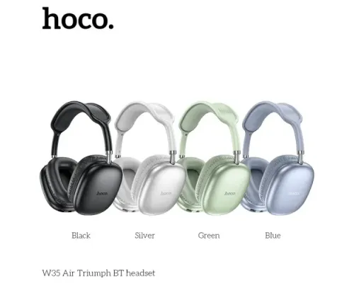 Навушники накладні HOCO W35 Air Triumph BT headset Green mag-6942007616362146158