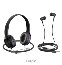 Навушники накладні HOCO W24 Enlighten headphones with mic set Purple-Black 3+1 mag-6931474709653144819