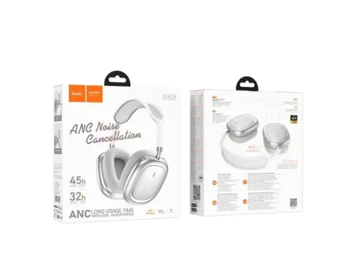Навушники накладні HOCO W68 Calma ANC noise-canceling BT headphones Silver mag-6942007674010153142