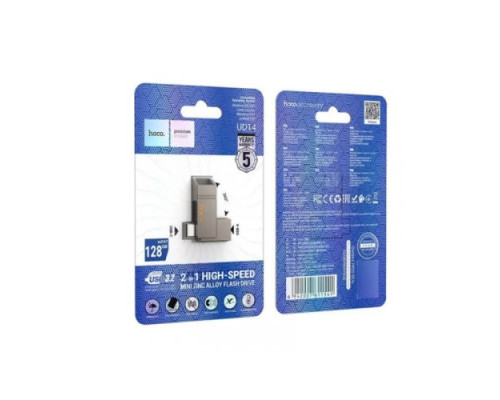 Флеш-накопичувач USB-A/C HOCO UD14 Clever USB3.2 Type-C mini flash drive 128GB metal gray mag-694200761154120736
