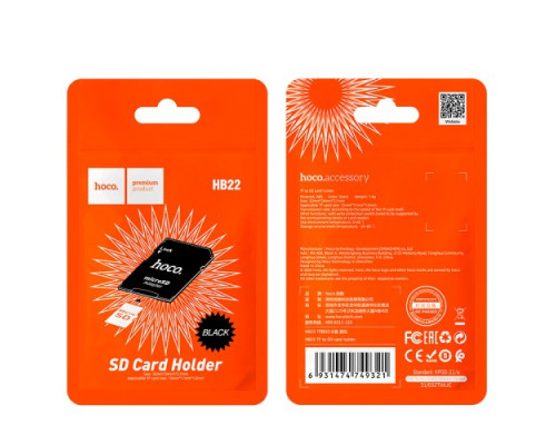 Перехідник HOCO HB22 TF to SD card holder Black mag-6931474749321134189