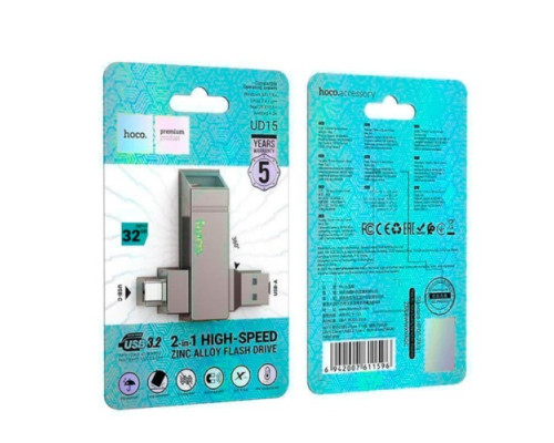 Флеш-накопичувач USB-A/C HOCO UD15 Clever USB3.2 Type-C 32GB Gray mag-694200761156535517