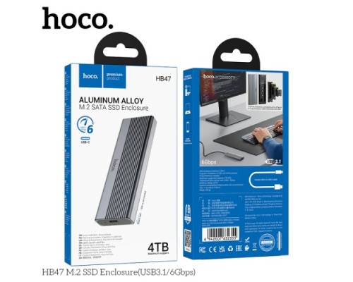 Корпус для зовнішнього SSD диску HOCO HB47 M.2 SSD Enclosure(USB-A3.1/6Gbps) Grey mag-6942007632355143488