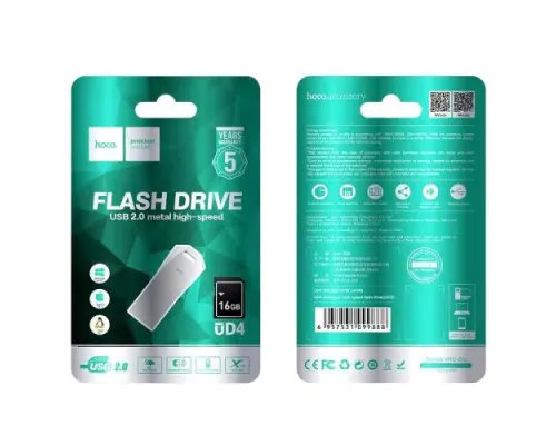 Флеш-накопичувач USB HOCO UD4 Intelligent high speed 16Gb silver mag-6957531099888145540