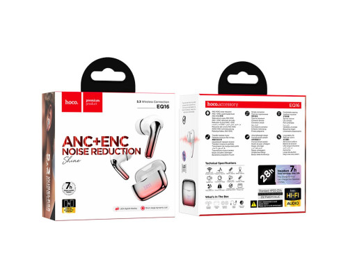 Бездротові навушники HOCO EQ16 Shine true wireless ANC+ENC Noise Reduction BT headset Red glaze (6942007619110)