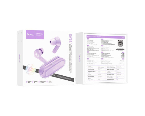 Навушники HOCO EW39 Bright true wireless ENC BT headset Purple (6931474794611)
