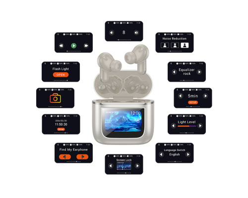 Бездротові навушники BOROFONE BW67 Gorgeous true wireless ANC+ENC noise reduction touch screen BT headset Champagne Gold (6941991115738)