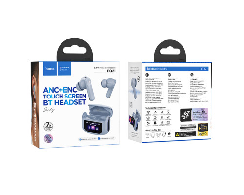 Бездротові навушники HOCO EQ21 Sandy true wireless ANC+ENC noise reduction touch screen BT headset Blue Star (6942007647434)