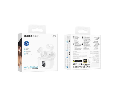 Бездротові навушники BOROFONE FQ7 Treasure wireless ANC+ENC noise reduction BT headset White (6941991120077)