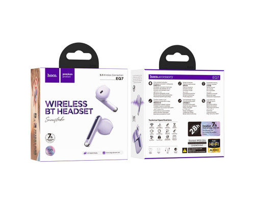 Навушники HOCO EQ7 Snowflake true wireless BT headset Purple (6942007617758)