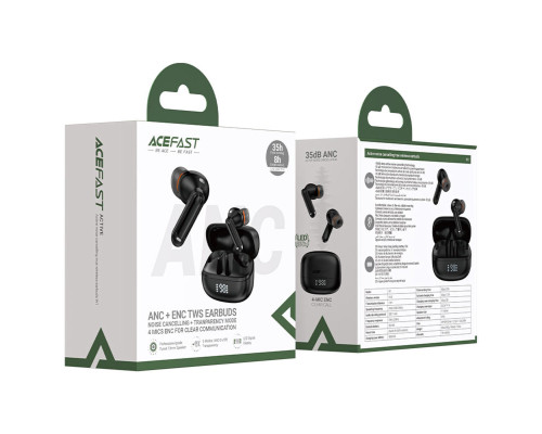 Бездротові навушники ACEFAST W1 Active Noise Cancelling true wireless earbuds Black (6974316283614)