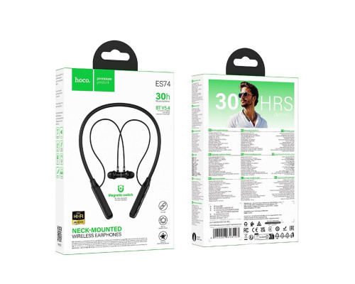 Бездротові навушники HOCO ES74 Refinado neck-mounted BT earphones Black (6942007648103)