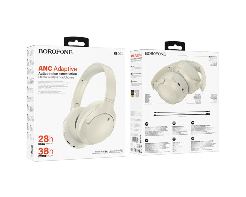 Бездротові навушники BOROFONE BO31 Prestige active noise Reduction BT headphones Milky white (6941991113017)