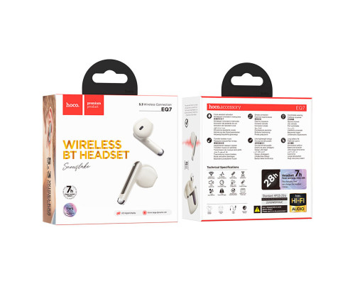 Бездротові навушники HOCO EQ7 Snowflake true wireless BT headset Milky White (6942007617734)