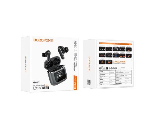 Бездротові навушники BOROFONE BW67 Gorgeous true wireless ANC+ENC noise reduction touch screen BT headset Metal Gray (6941991115721)